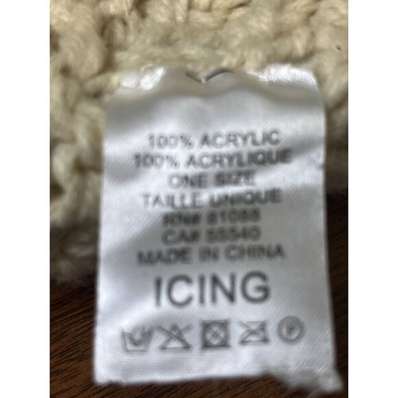 Icing Hat Women Cream 9" Knit Beanie Pom Heart Cable Winter Snow Ski 80s Retro - Picture 2 of 10